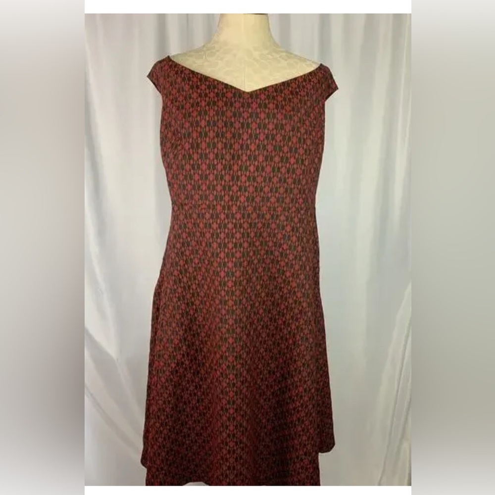 Eloquii Burgundy Patterned Cap-Sleeve Midi Dress